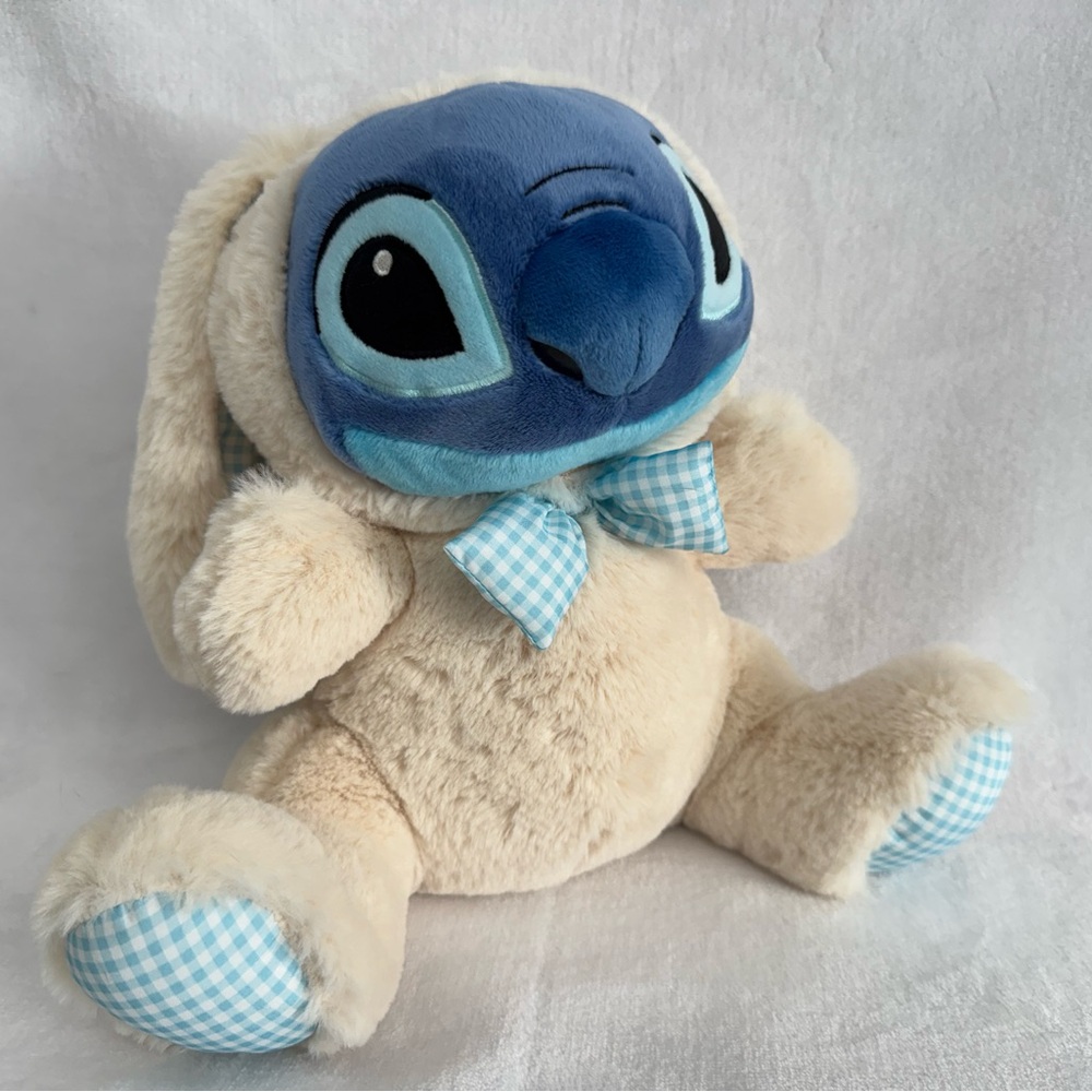 Disney Store Lilo Stitch Plush Easter Bunny Suit Costume 10" Cream Blue Bow
